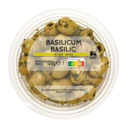 Delhaize | Olijven Queen basilicum 130 gr
