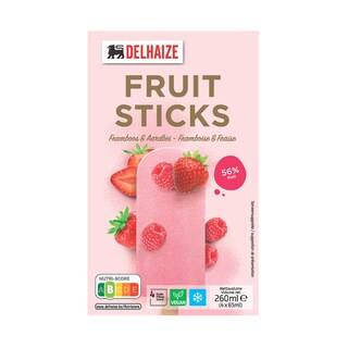 Delhaize | Fruitsticks | Aardbei | Framboos 4 x 6,5 cl