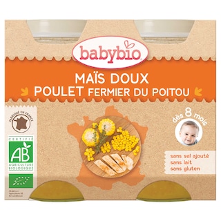 Babybio | Repas | Maïs doux Poulet | 8M | Bio 