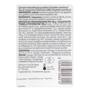 Delhaize | Dos de maquereau | Fumé | Sans arêtes +/- 150 gr