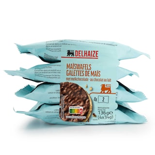 Delhaize | Maiswafels | Melkchocolade | 4X34G 