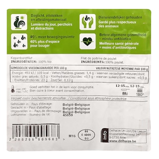 Delhaize | Borstfilet | Kip | 100% België | Belgisch beter welzijn +/- 400 gr