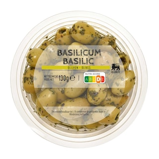 Delhaize | Olijven Queen basilicum 130 gr
