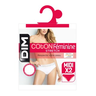 Dim | Paris | Slip Coton+ Dentelle midi | blanc | 36/38 