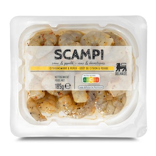 Delhaize | Scampis | Crus | Saveur citron & poivre 185 gr