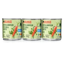 Delhaize | Erwten-Wortelen | Extra fijn | Blik 3 x 130 gr