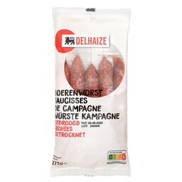 Delhaize | Boule rouge | Saucisses de campagne 275 gr