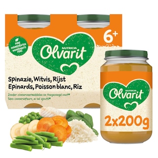 Olvarit | Repas | Epinards Poisson blanc Riz | 6M 