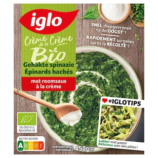 Iglo | Crème de la Crème | Epinards Hachés | À la Crème | Bio 