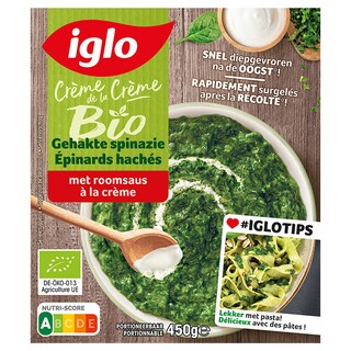 Iglo | Crème de la Crème | Gehakte Spinazie | Met Roomsaus | Bio 450 gr