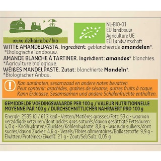 Delhaize | Bio | Amandelpasta | Wit | Bio 