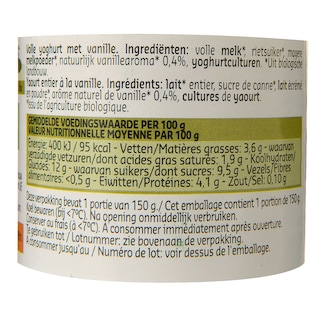 Delhaize | Bio | Yaourt | Entier | Vanille | Bio 