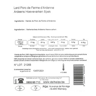 Delhaize | Lard | Porc Ferme | D'Ardenne +/- 280 gr