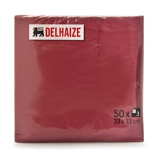 Delhaize | Serviettes | bordeaux | 3 plis | 33x33cm 
