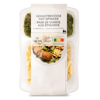 Delhaize | Pain de viande | Epinards | Purée 
