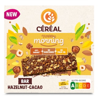 Céréal | Graanreep | Hazelnoot-cacao |Laag in suiker 3 x 40 gr