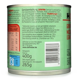 Delhaize | Légumes | Macédoine | Sans sel | Boîte 265 gr