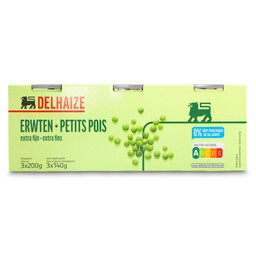 Delhaize | Petits pois | Etuvées | Extra fins | Boîte 