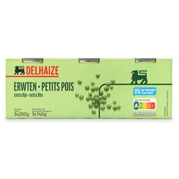 Delhaize | Petits pois | Etuvées | Extra fins | Boîte 