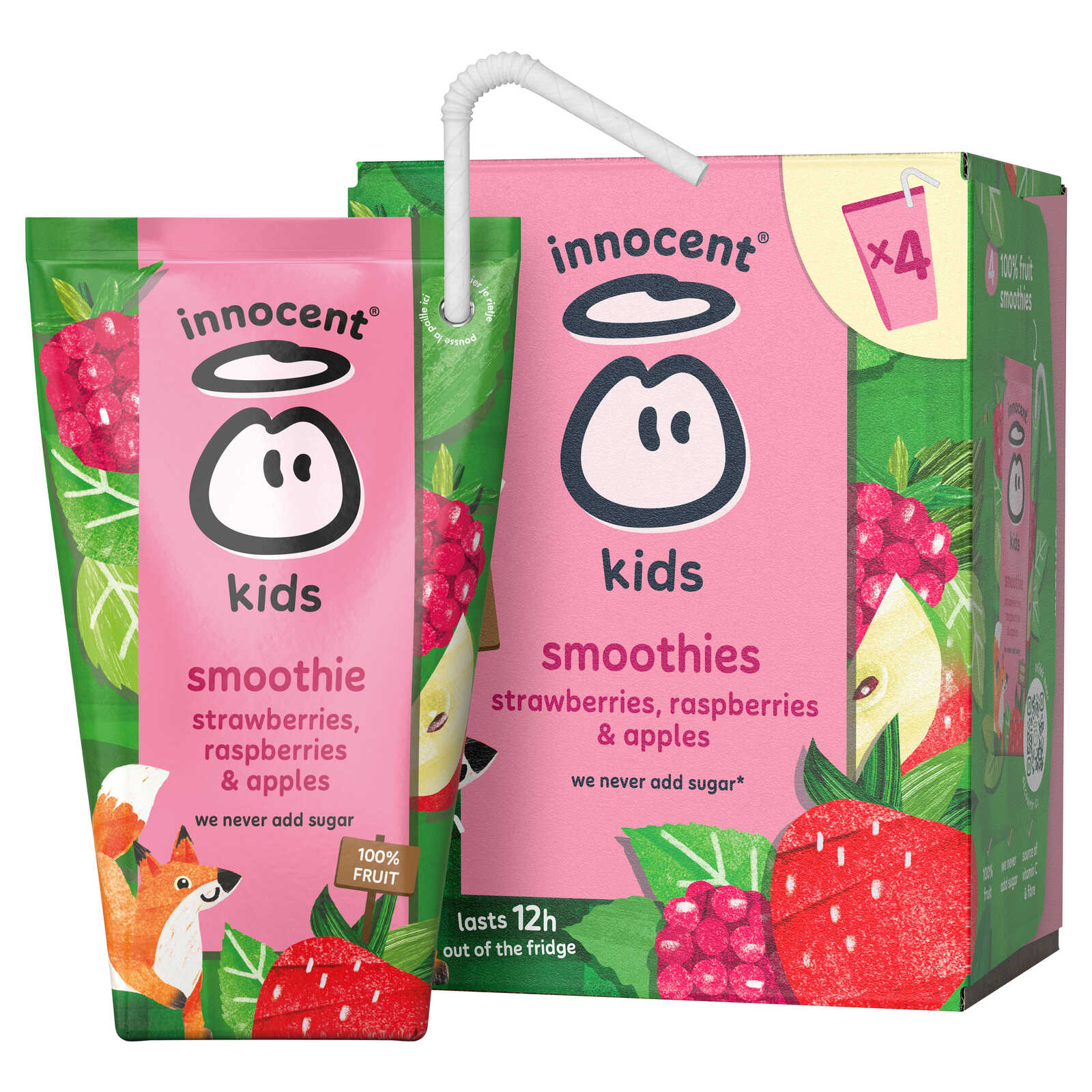 Innocent Kids smoothie |Aardbei, framboos en appel | Vers