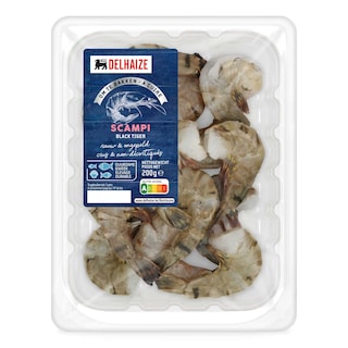 Delhaize | Scampis | Black tiger | Crus | Non-décortiqués 200 gr