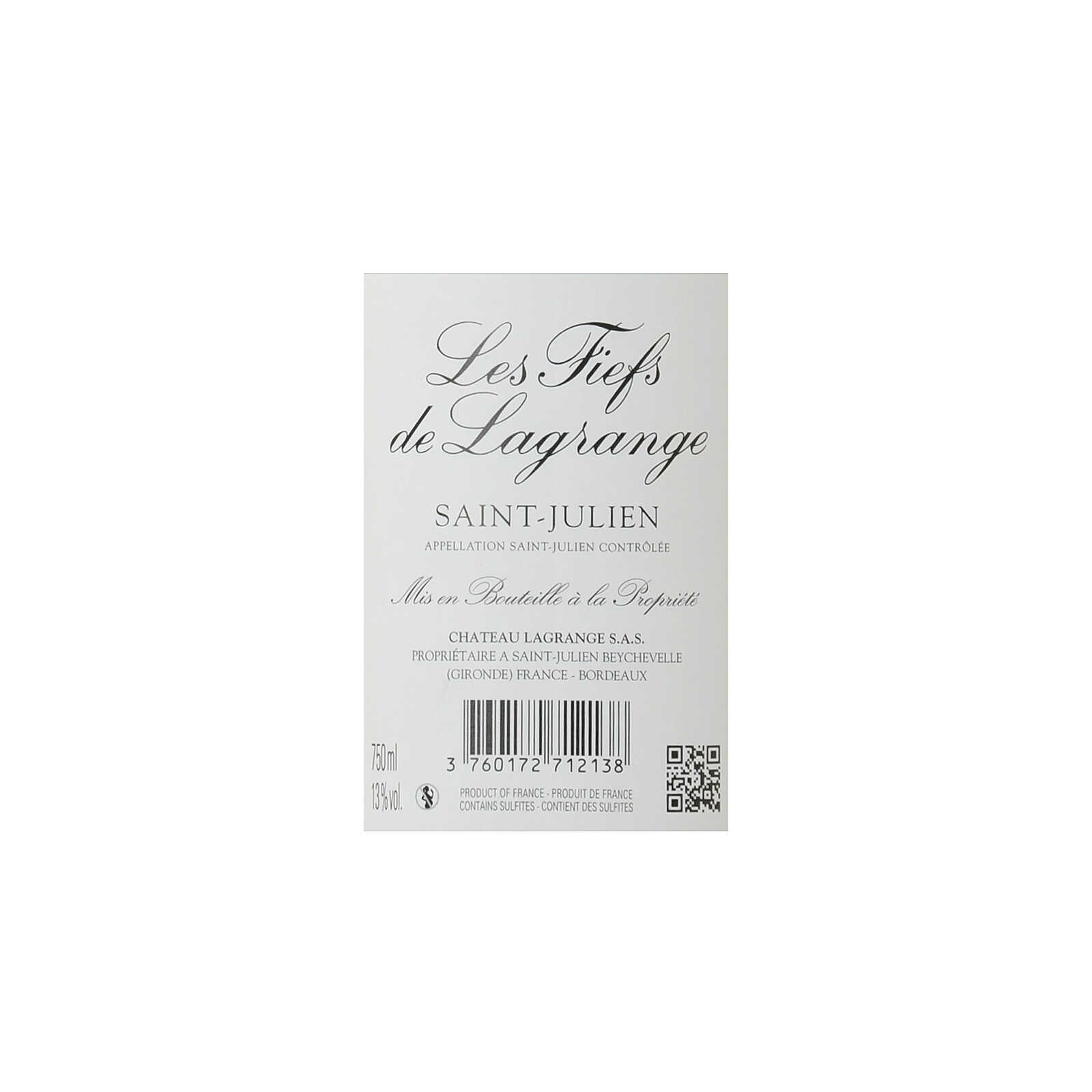 FR BORDEAUX SAINT JULIEN | Les Fiefs de Lagrange 2012 