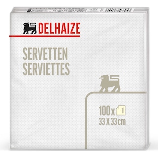 Delhaize | Serviettes | Blanc | 1 pli | 33x33cm 