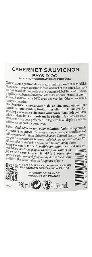 France - Frankrijk | Midi Languedoc-Roussillon | Naturae Cabernet Sauvignon Rouge 75 cl