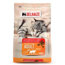 Delhaize | Volwassen kattenvoer | Rund | Kip | Wort. 400 gr