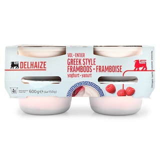 Delhaize | Yoghurt | Greek Style | Vol | Framboos 4 x 150 gr