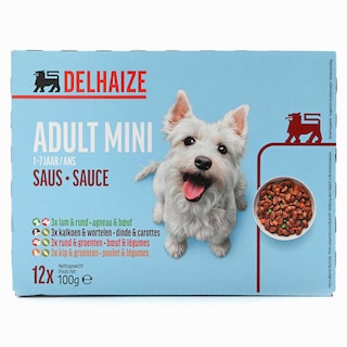 Delhaize | Aliment chien | Pouch | Adulte | Mini Viande 12 x 100 gr