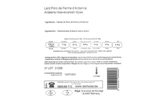 Delhaize | Lard | Porc Ferme | D'Ardenne +/- 280 gr