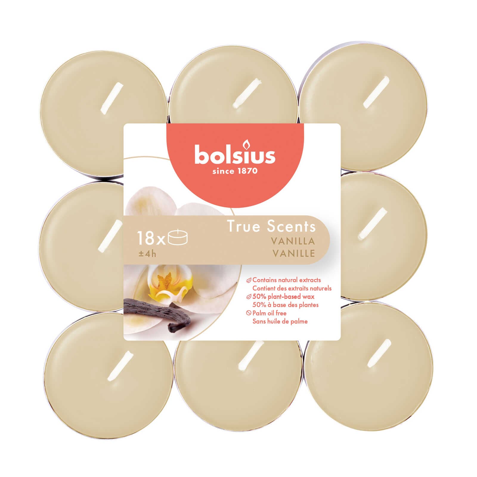 Bolsius 18XGEURTHEELICHT 4H VANILLE