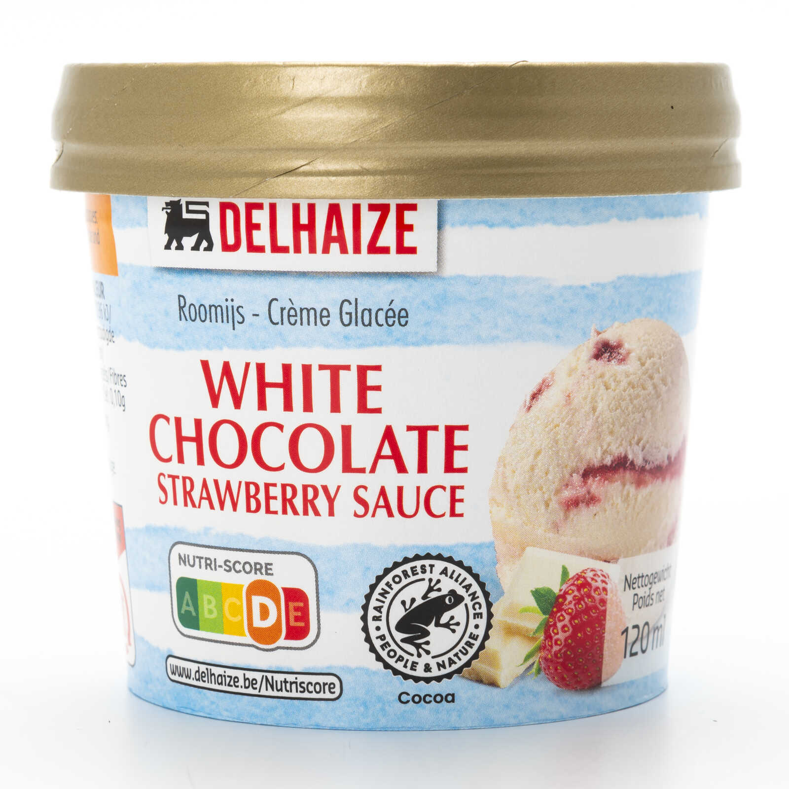 Delhaize Roomijs | Witte chocolade | Aardbei