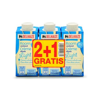 Delhaize | Crème | Diluée | Light | 8% M.G| 2+1 gratuit 
