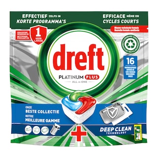 Dreft | Platinum + | 16 Capsules Lave-Vaisselle | ADW | Patinum + | Deep Clean 