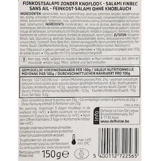 Delhaize | Fijnkostsalami Zonder Look 150 gr