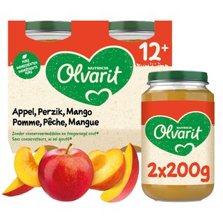 Olvarit | Repas | Pomme Pêche Mangue | 12M 2 x 200 gr