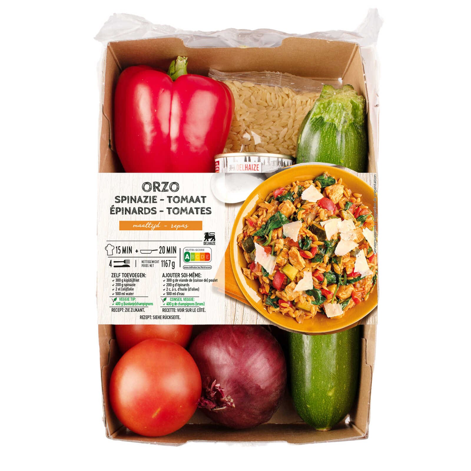 Delhaize Maaltijdbox | Orzo spinazie tomaat