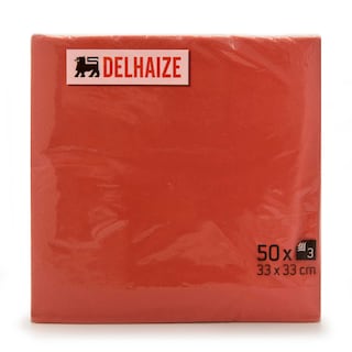 Delhaize | Serviettes | rouge | 3 plis | 33x33cm 50 pc