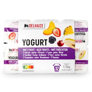Delhaize | Yoghurt | Gesuikerd | Mager | Fruit 12 x 125 gr
