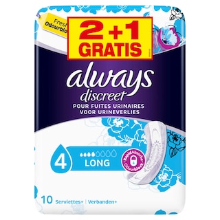 Always | Discreet | Serviettes | Fuites Urinaires | Long | 2+1 