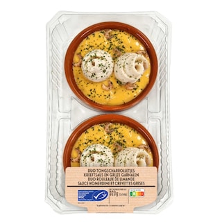 Delhaize | Tongscharrolletjes | Kreeftsaus & grijze garnalen 