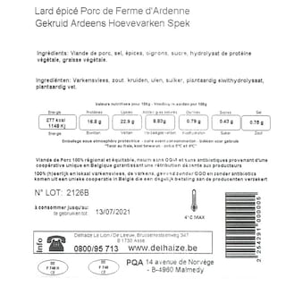 Delhaize | Gekruid spek | Hoevevarken | Ardens +/- 300 gr