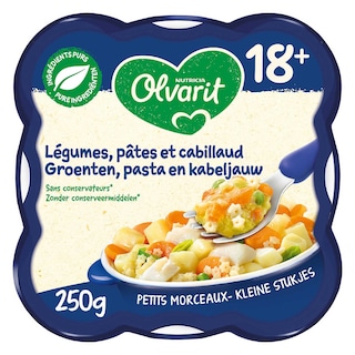 Olvarit | Plat | Legumes Pates Cabillaud | 18M 250 gr