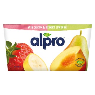 Alpro | Aardbei-Banaan | Perzik-Peer | Plantaardig alternatief voor yoghurt 4 x 125 gr
