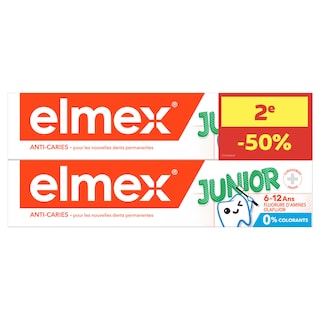 Elmex | Dentifrice | Junior | 6-12 ans | 2x75ml | Promopack 2e50% 