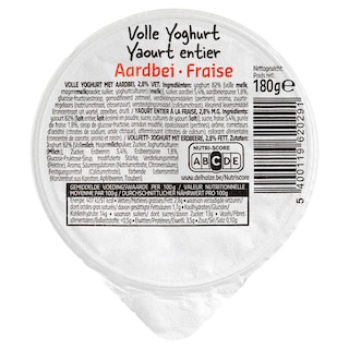 Delhaize | Yoghurt | Vol | Aardbei 180 gr