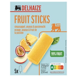 Delhaize | Glace aux fruits | Orange | Passion | Stick 5 x 55 gr