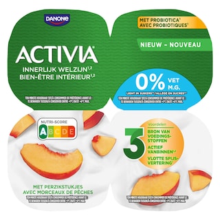 Activia | Yaourt | Pêche | 0% m.g. | Probiotiques 4 x 125 gr